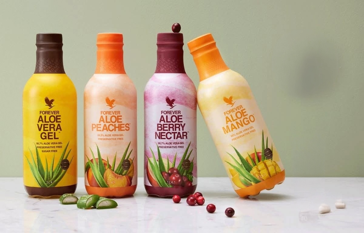 Fire varianter av Forever aloe vera-drikke